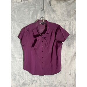 Torrid Retro Chic Purple Bow Blouse Puff Sleeve Button Top Size 1
14/16